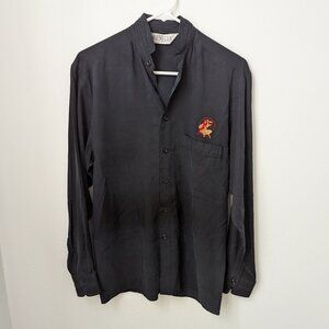 Genelli 100% Pure Silk Navy Button Down Shirt, Small